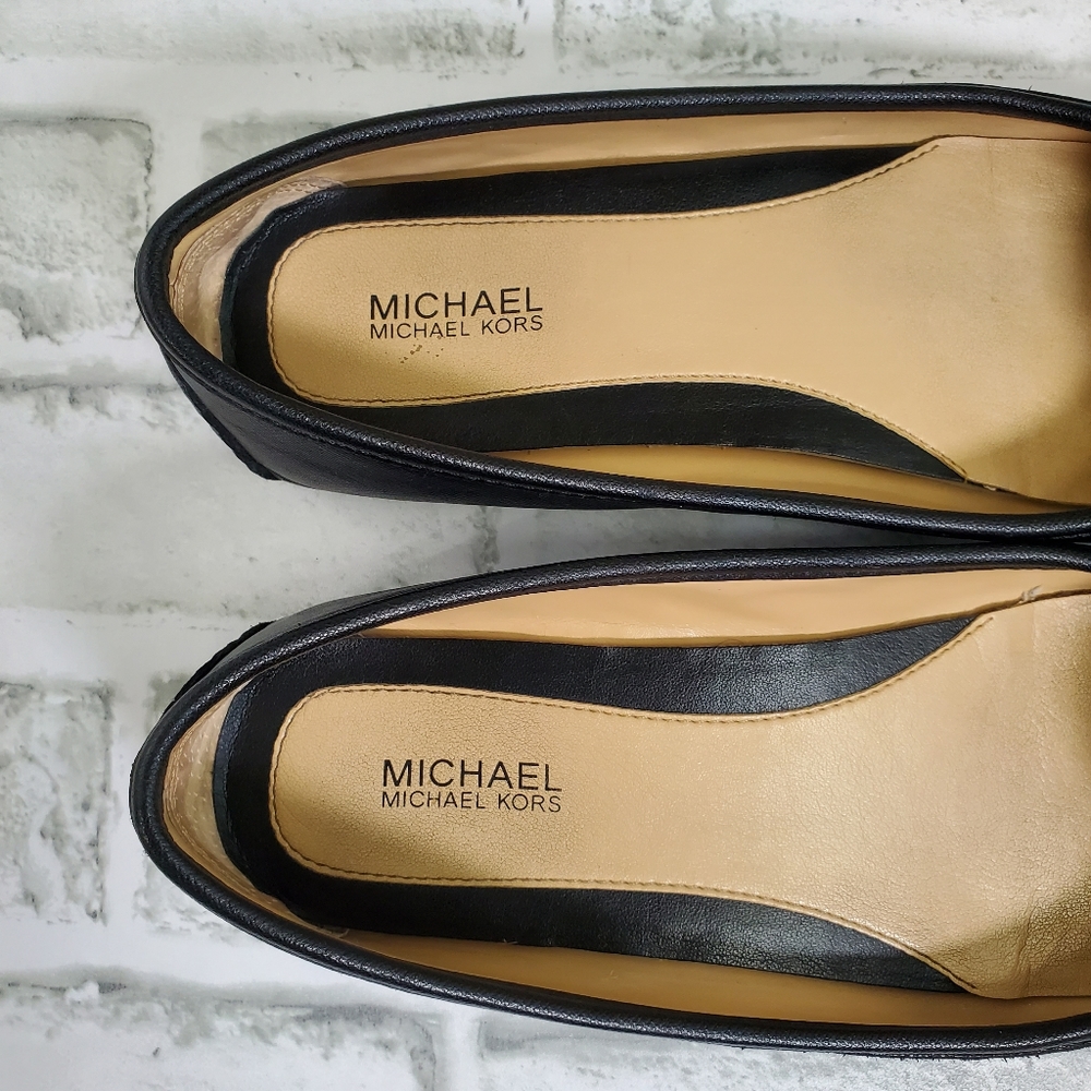 Michael Kors Signature Logo Black Leather Flats Size 6 - Picture 8 of 11